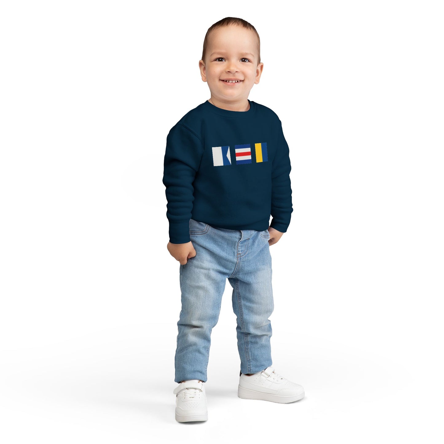 ACK Nantucket Nautical Signal Flag Design Toddler Sweatshirt | Kids Maritime Stripes
