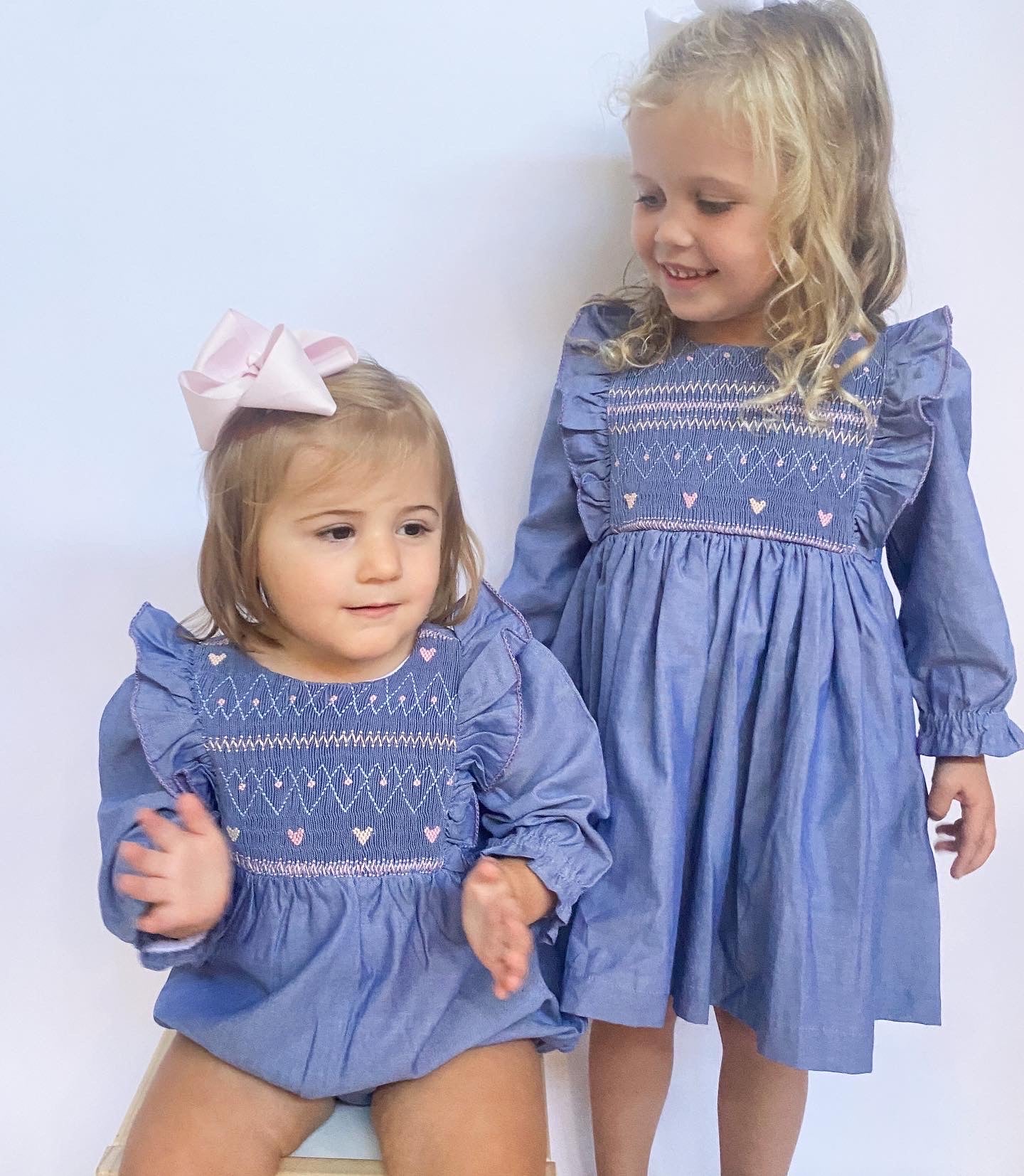 Chambray Hearts Smocked Ruffle Bubble