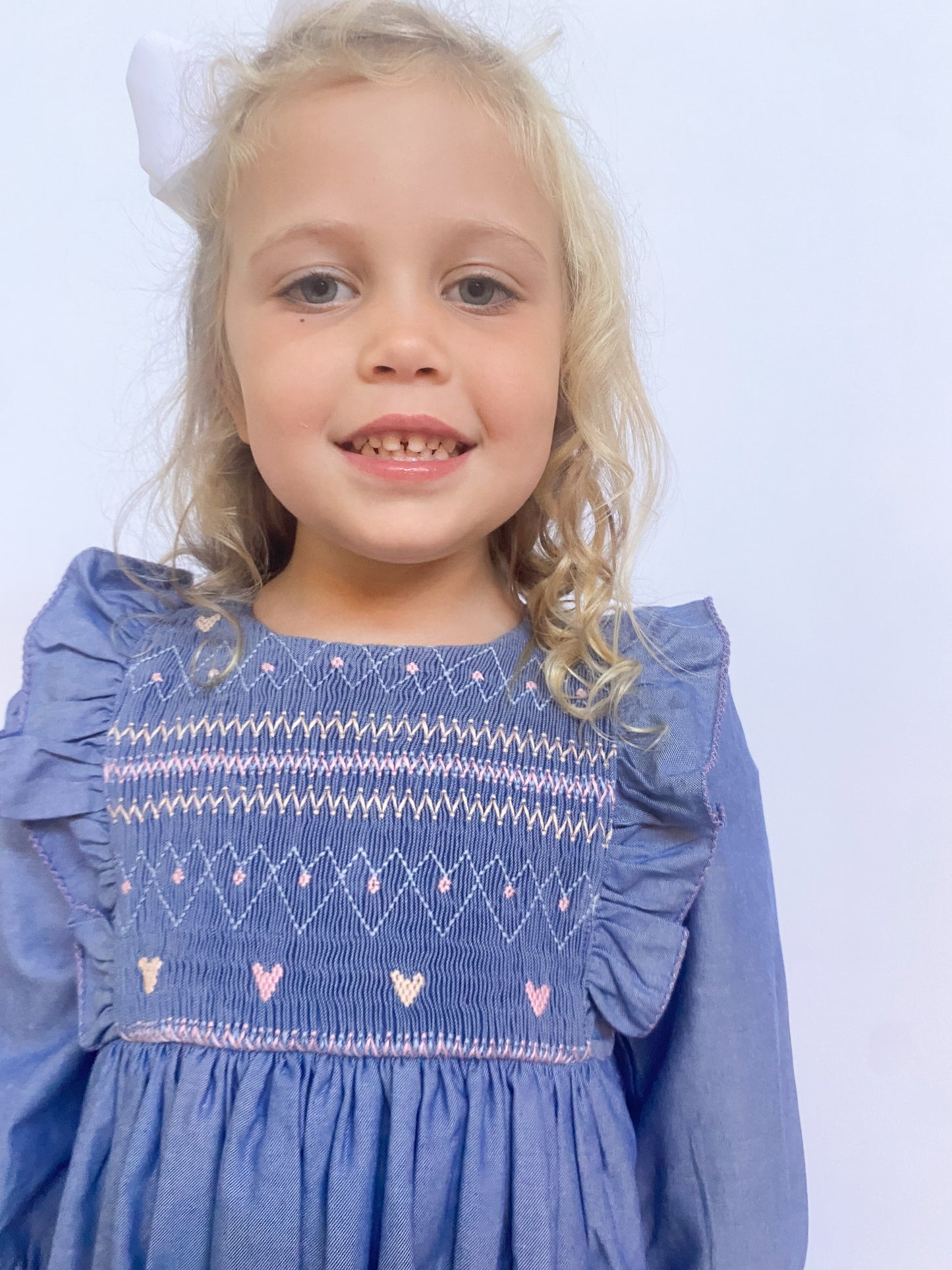 Chambray Hearts Ruffle Dress