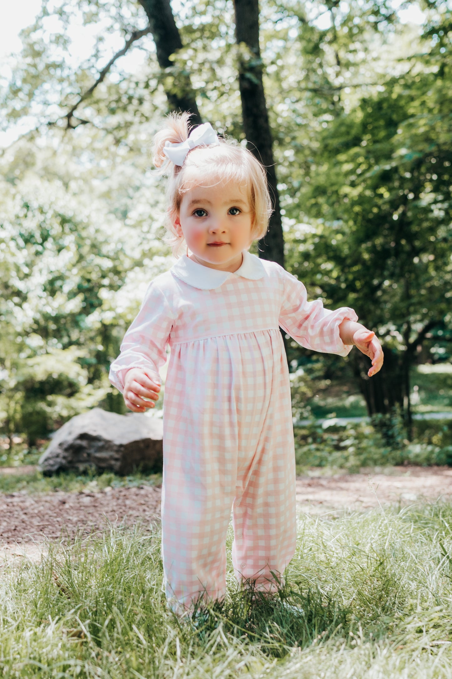 Lily pink buffalo check romper