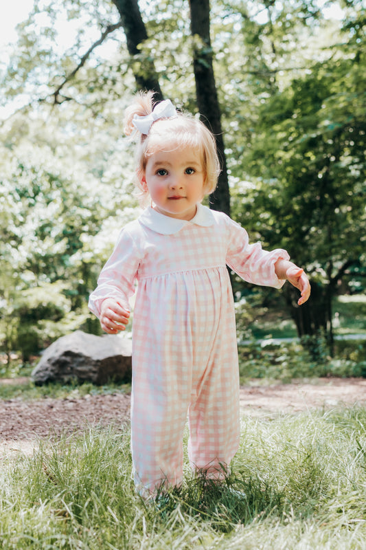 Lily pink buffalo check romper