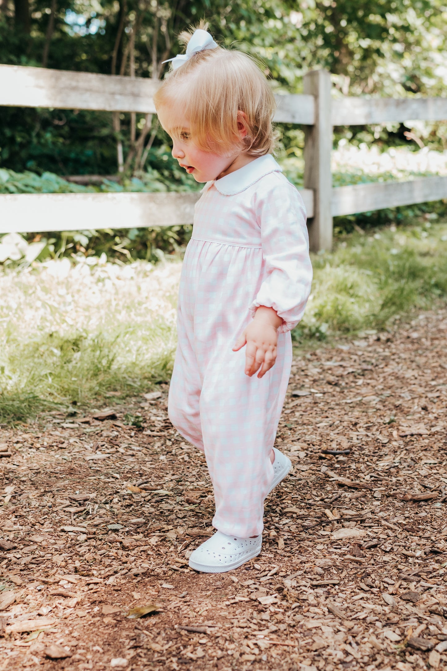 Lily pink buffalo check romper