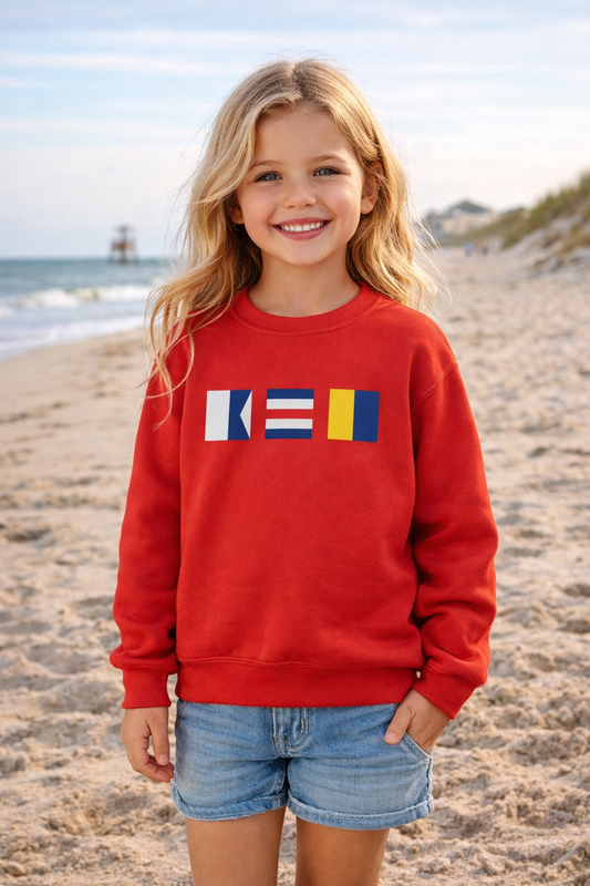 ACK Nantucket Nautical Signal Flag Design Toddler Sweatshirt | Kids Maritime Stripes
