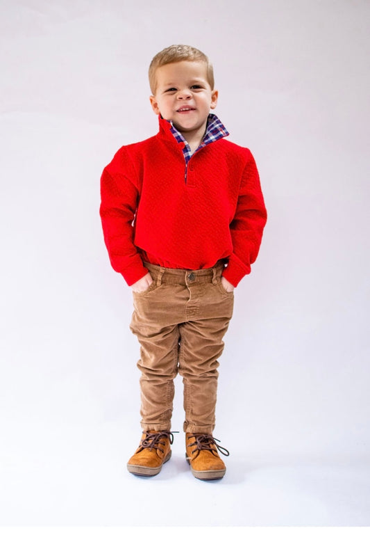 Boys red quilted half zip