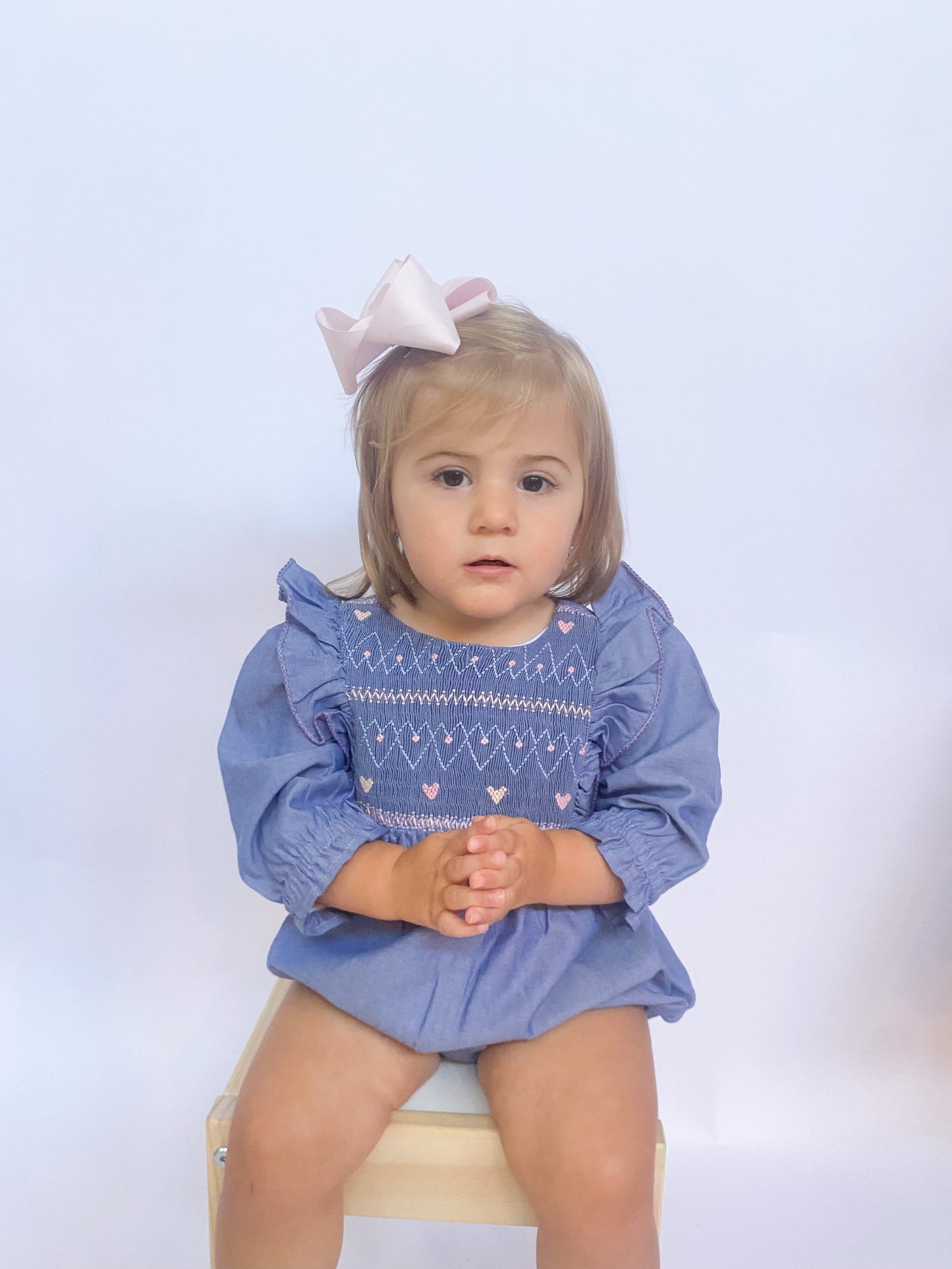 Chambray Hearts Smocked Ruffle Bubble