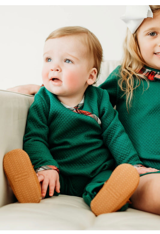 Green Quilted Boys Romper