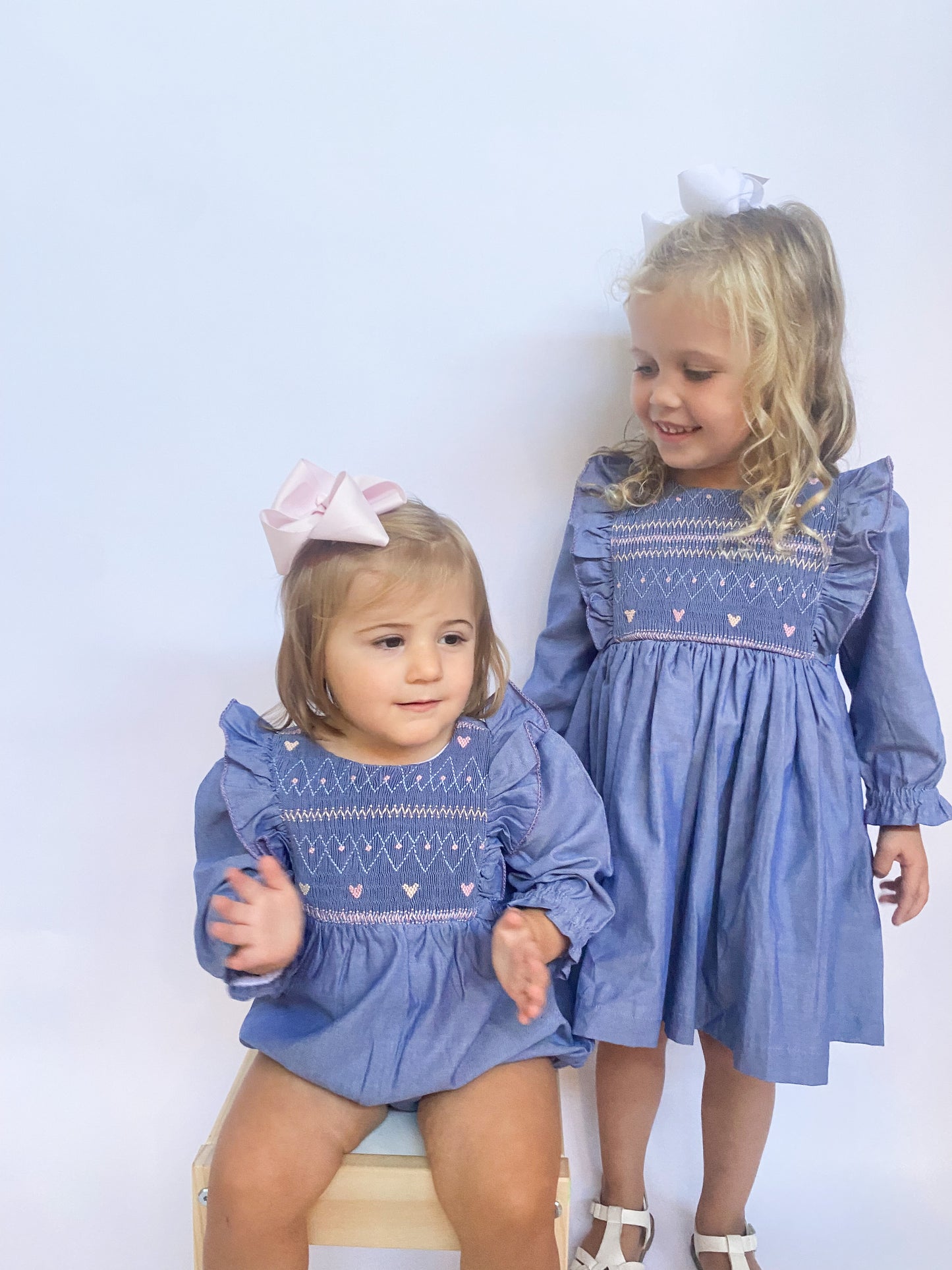 Chambray Hearts Ruffle Dress