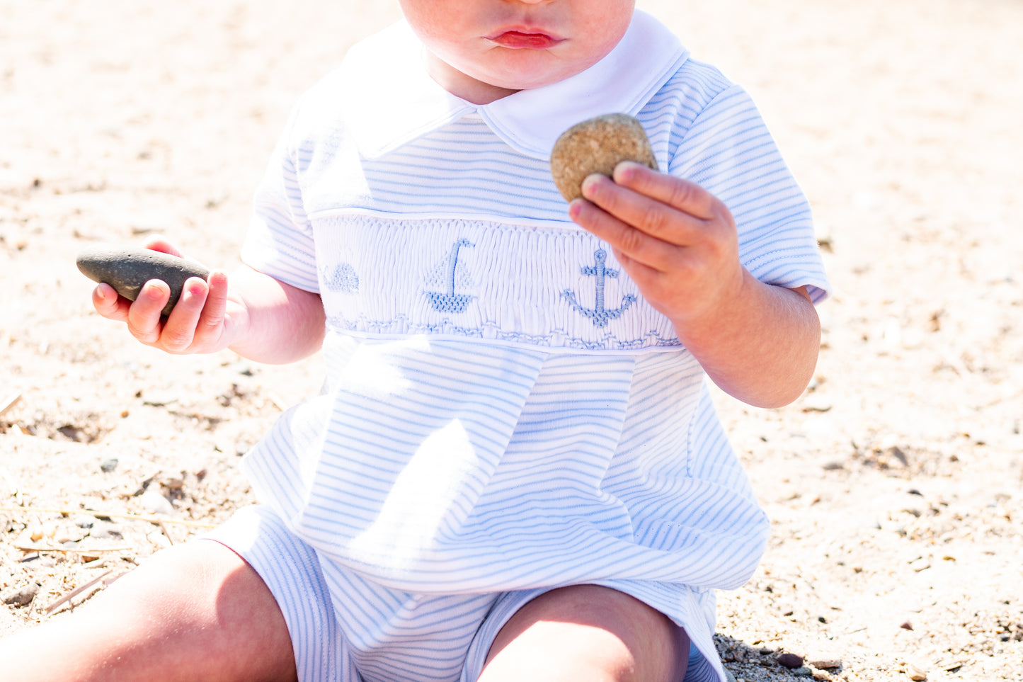 Boys nautical stripe smocked romper wholesale