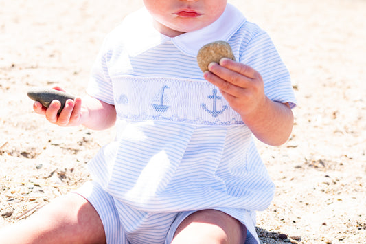 Boys nautical stripe smocked romper wholesale