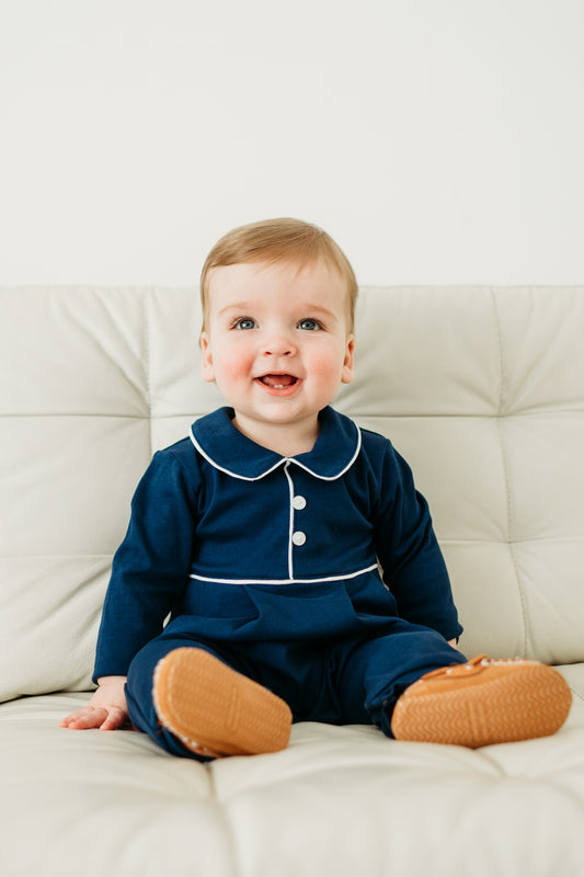 Navy Pima Boys Romper