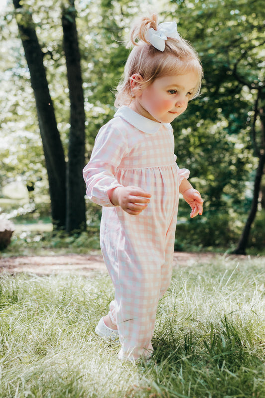 Lily pink buffalo check romper