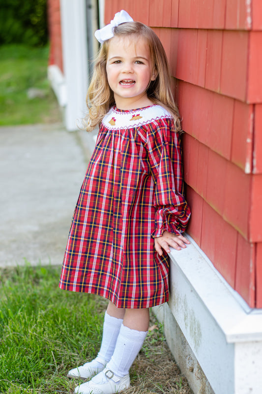 Christmas bells tartan smocked dress